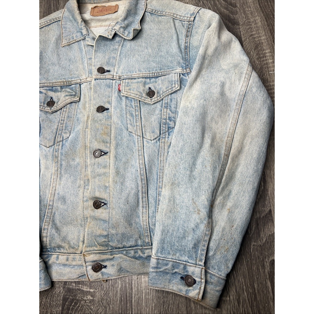 Levi's VTG 70s Denim Trucker Jacket Sz 44 Type 3 70505 0214 Light Wash Thrashed! - Picture 4 of 16